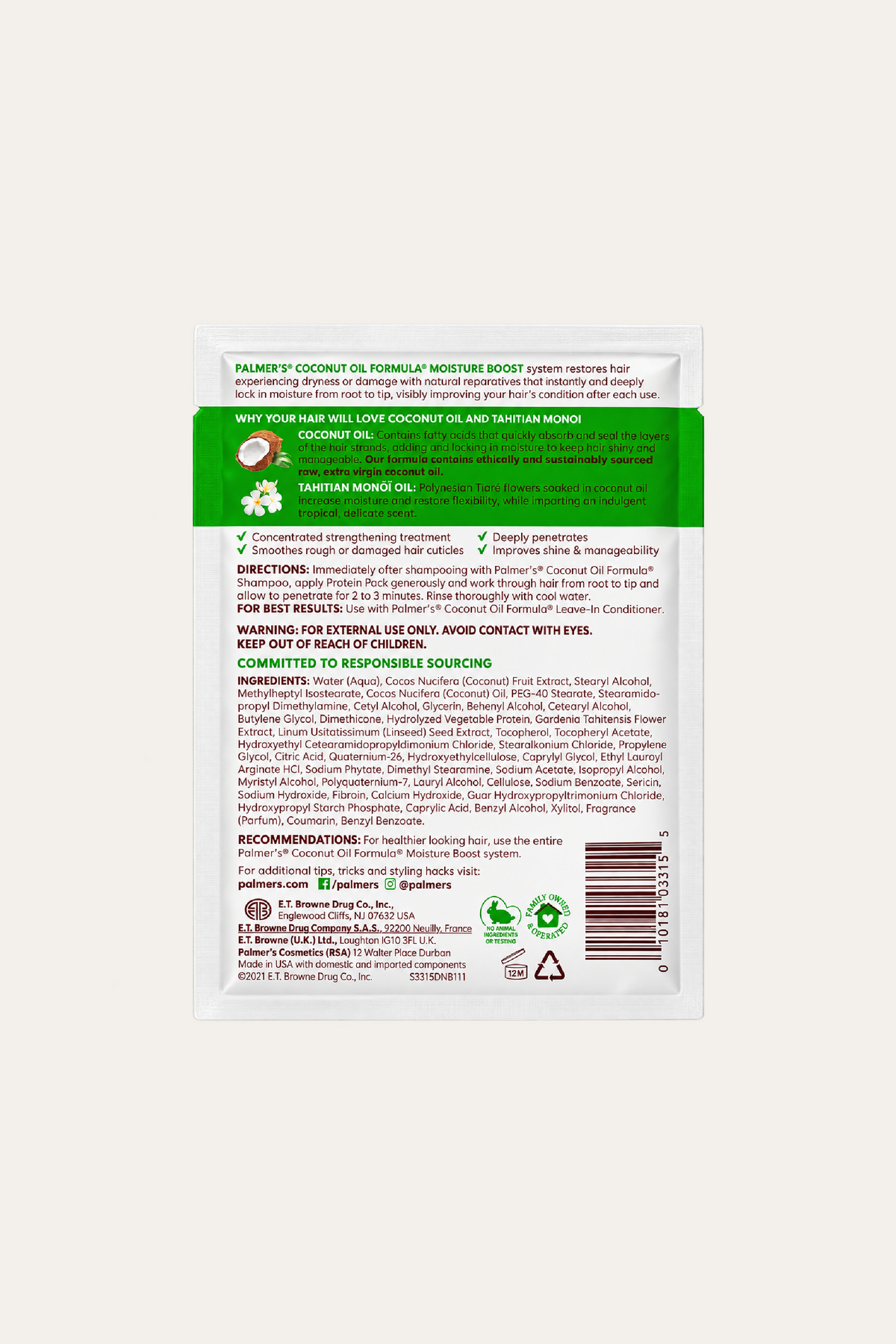 Palmers Coconut Oil Formula Moisture Boost Protein Pack, 2.1 Oz (12 pc)