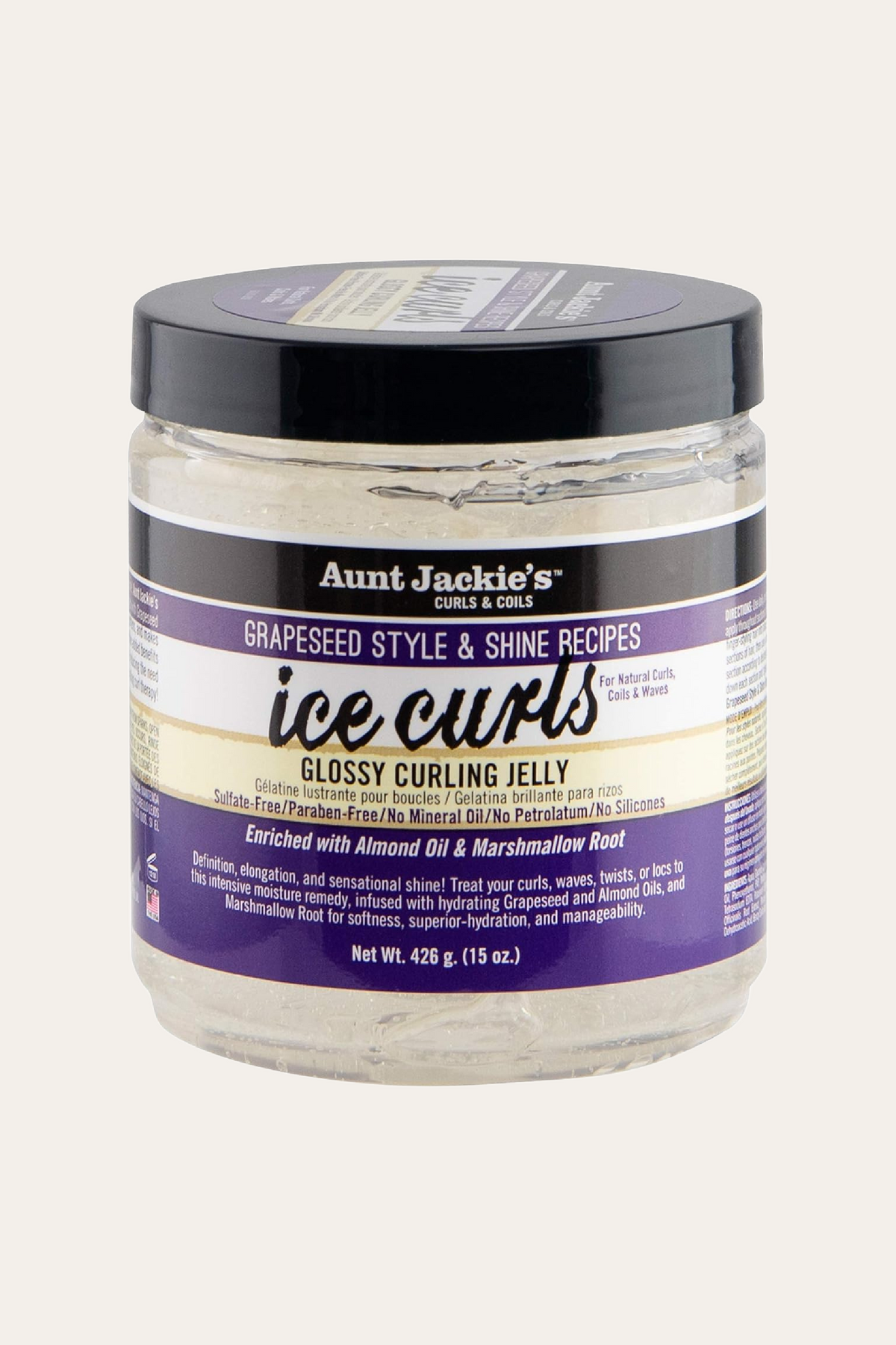 Aunt Jackie's Grapeseed Style and Shine Recipes Ice Curls Glossy Curling Jelly 15 Oz