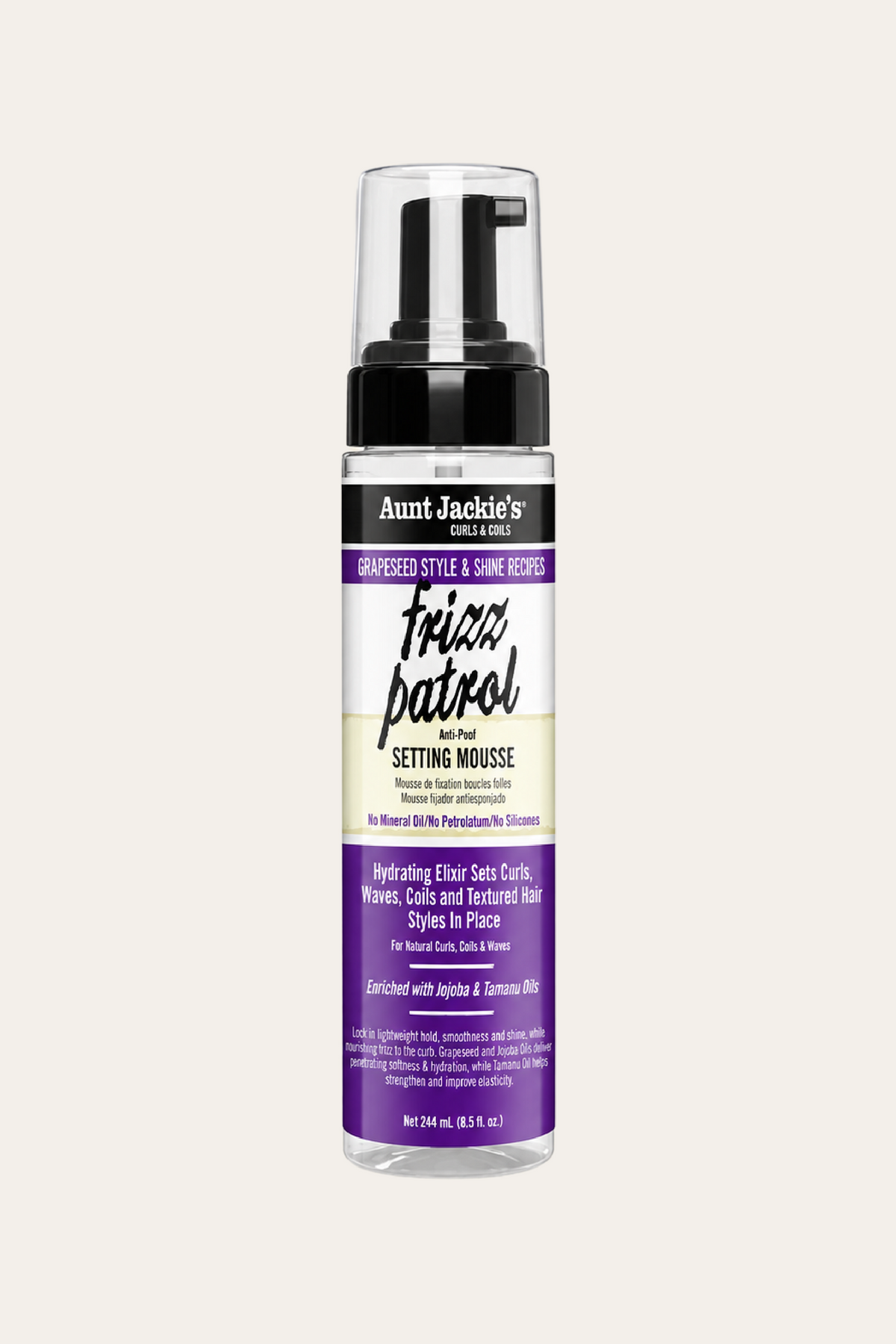 Aunt Jackie's Grapeseed Frizz Patrol Anti-Poof Setting Mousse 8 Oz