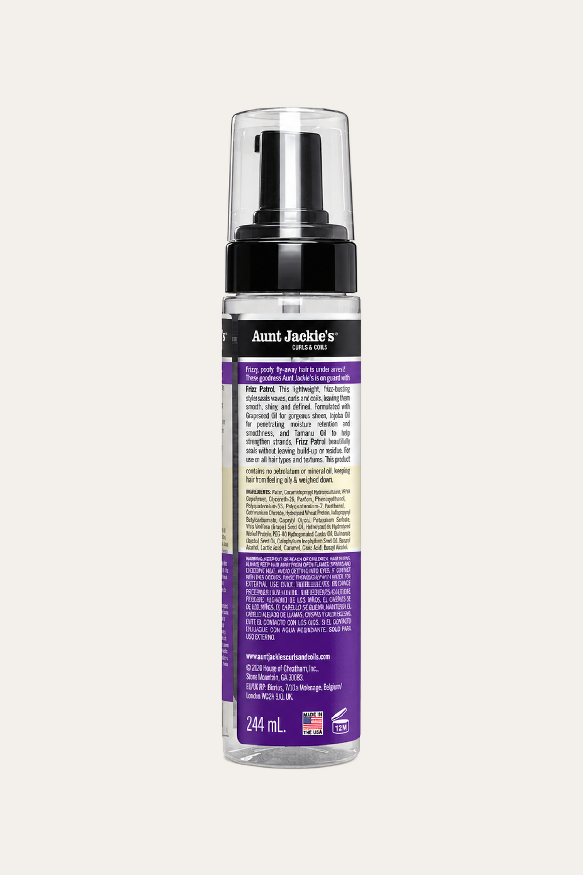 Aunt Jackie's Grapeseed Frizz Patrol Anti-Poof Setting Mousse 8 Oz