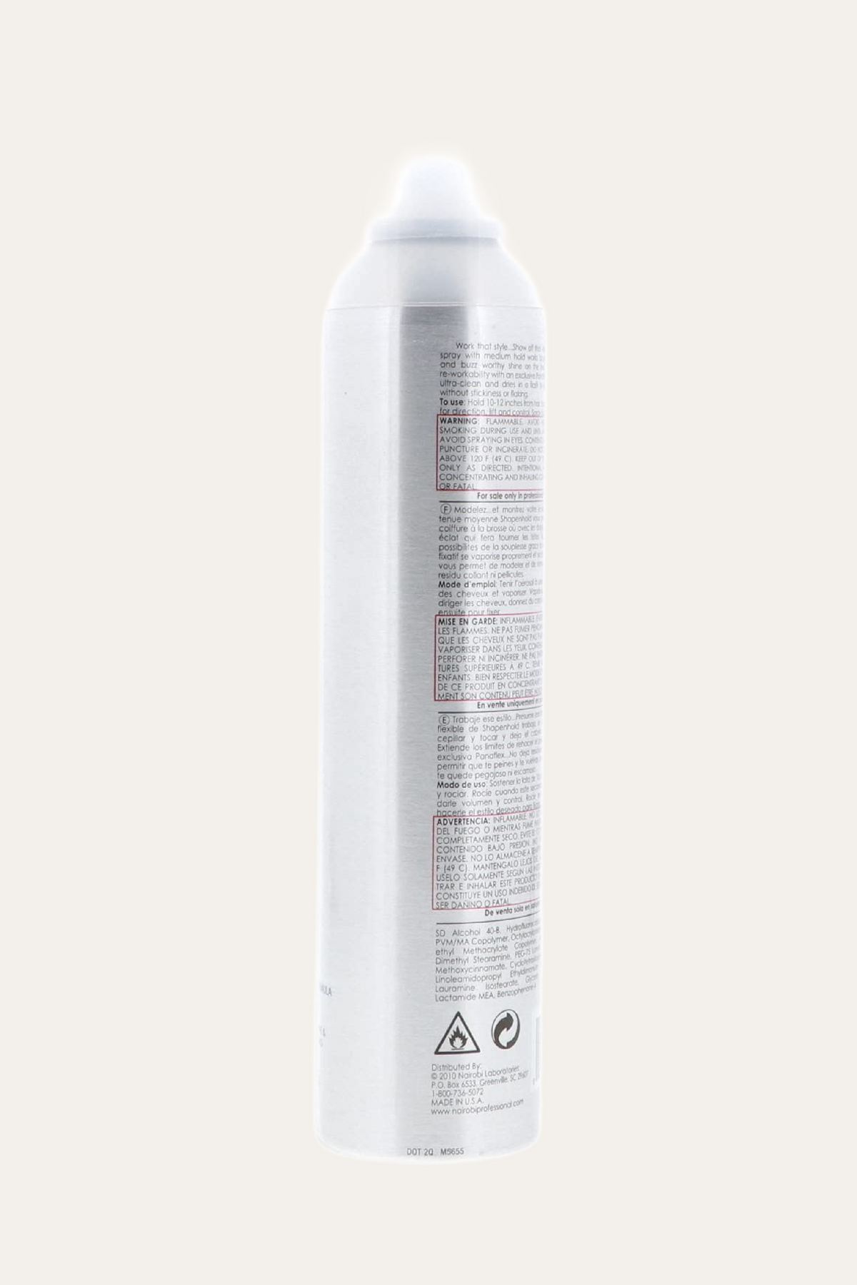 Nairobi Shape N Hold Flat Iron Hairspray 10 Oz