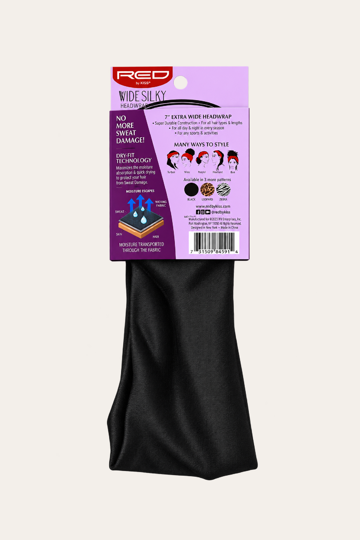 Kiss Red Wide Silky Dry Fit Headwrap - Black
