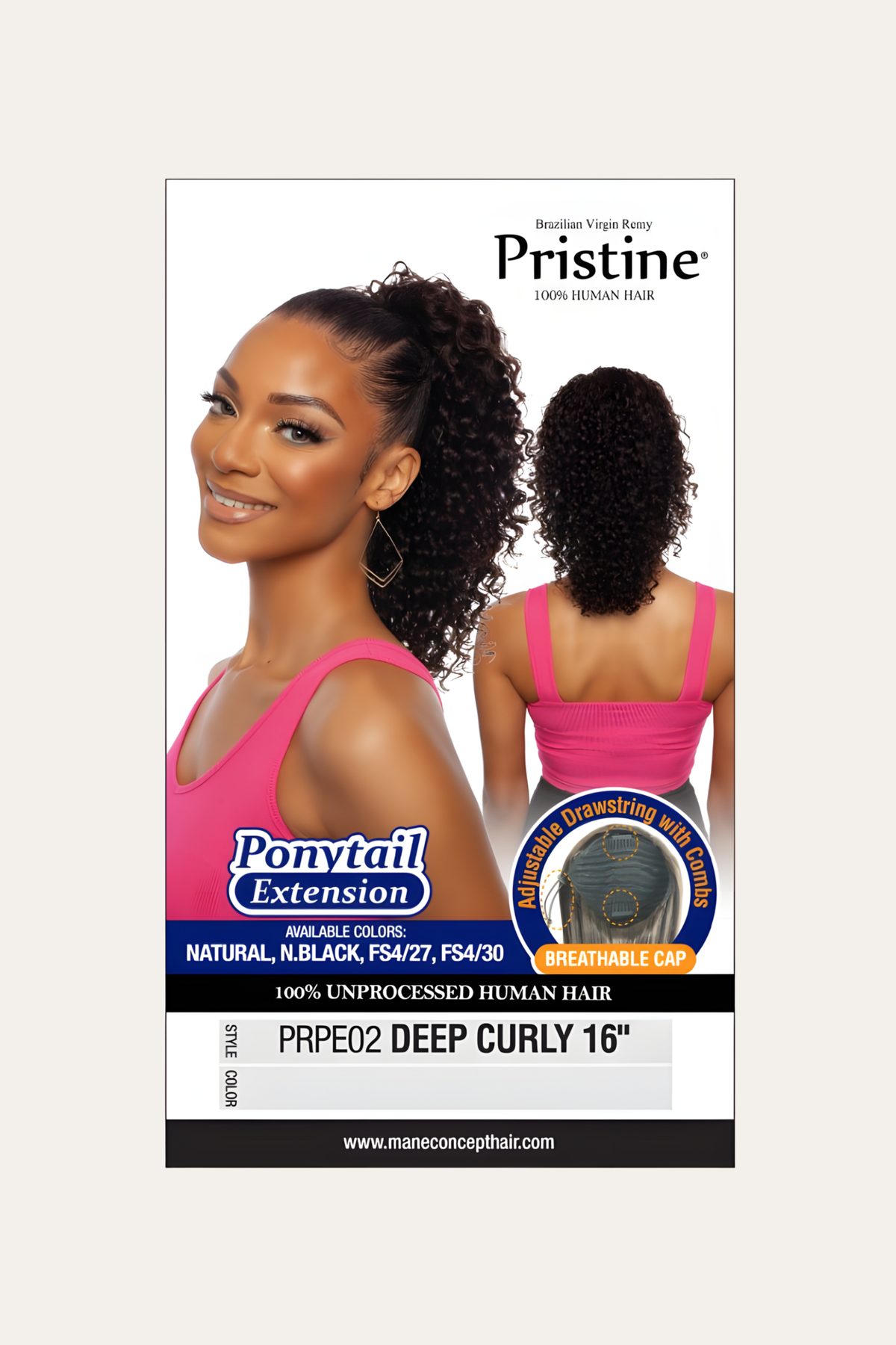 Human Hair Ponytail Pristine Deep Curly Drawstring Ponytail 16"
