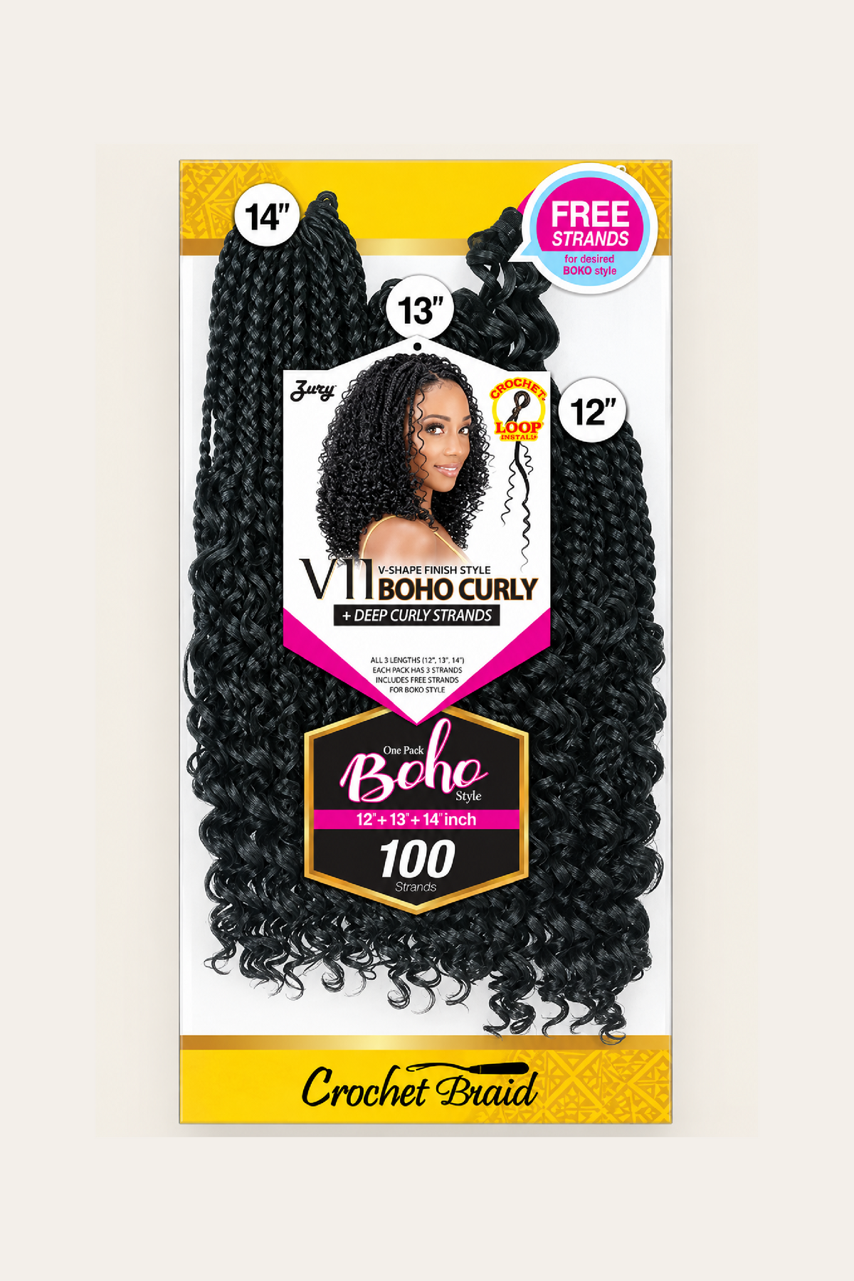 Zury Crochet V11 Boho Curly Synthetic Crochet Box Braid (12"+13"+14")