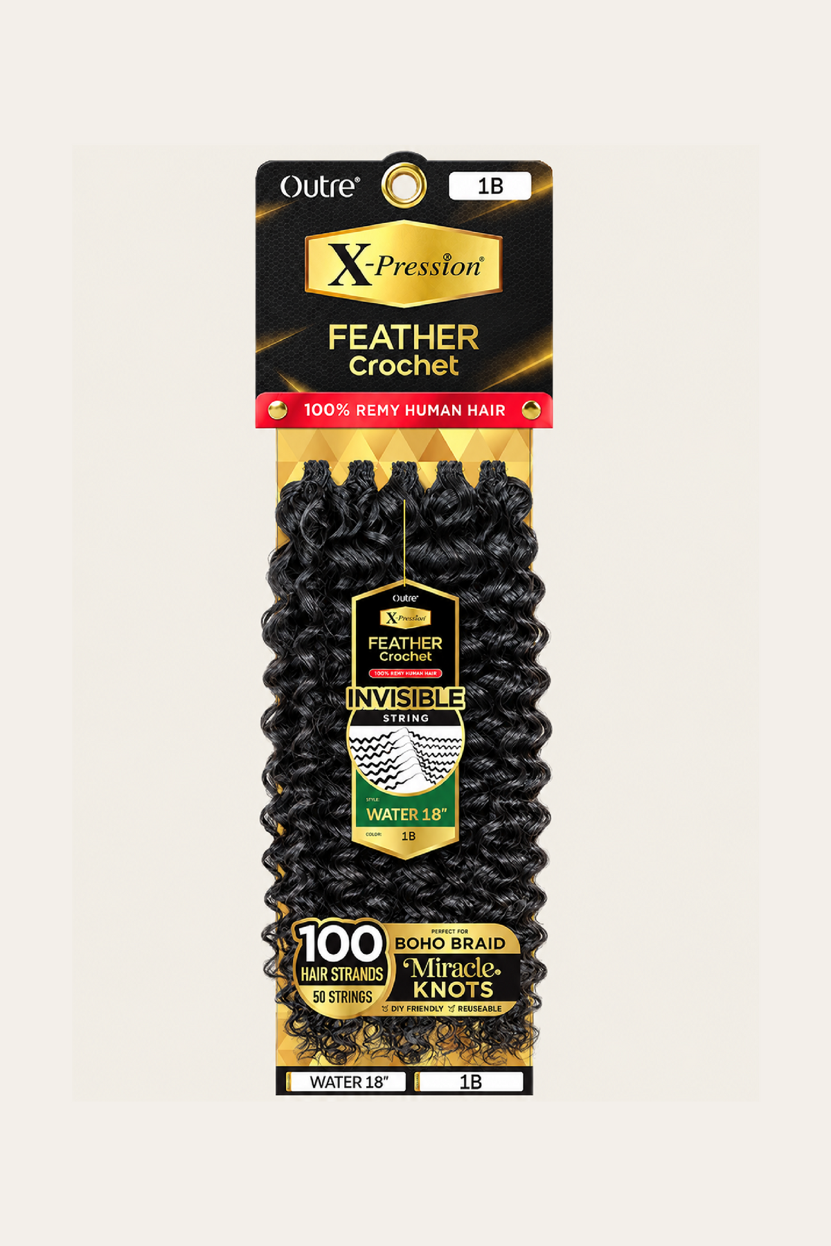 Outre X-Pression 100% Human Feather Crochet Braid - Water 18" (OFF BLACK 1B)
