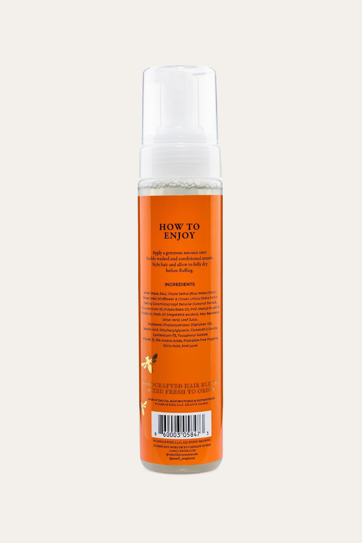 Camille Rose Spiked Honey Mousse 4-in-1 Hair Styling Mousse 8 Oz