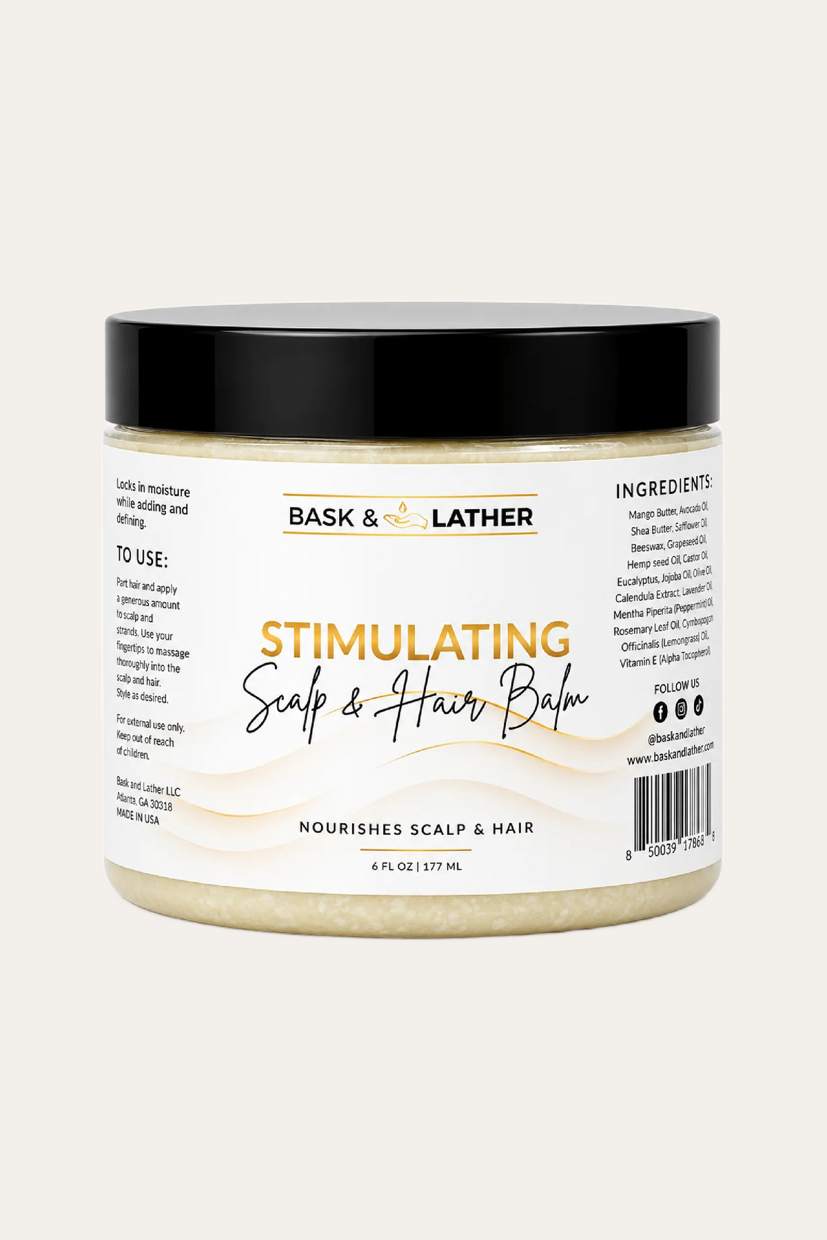 Bask & Lather Stimulating Scalp & Hair Balm 6 Oz