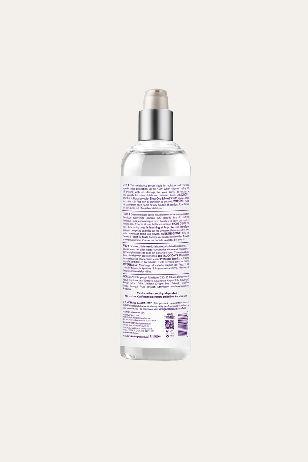 Design Essentials Agave Lavender Thermal Protectant Serum 4 Oz