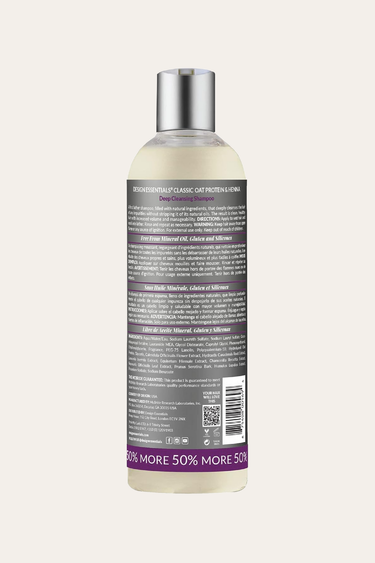 Design Essentials Oat Protein & Henna Deep Cleansing Shampoo 12 Oz